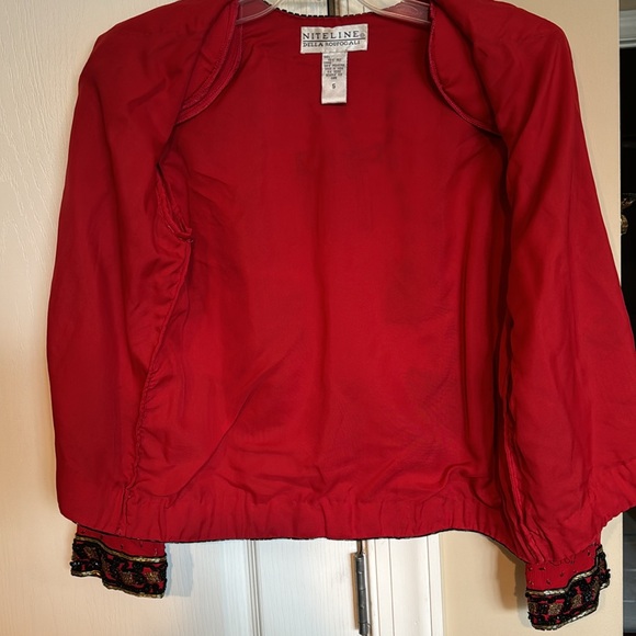 NITELINE DELLA ROUFOGALI Vintage 80s Beaded Sequin Jacket Holiday Silk Small - Picture 4 of 10